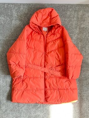 A New Day Orange Belted Hooded Puffer Coat Plus Size 3X NWT Target